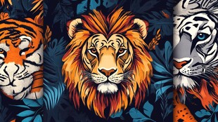 三猛兽插画 狮虎豹之风采