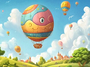 梦幻热气球飞翔童话天空