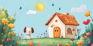 田园小狗与小屋的美好画面