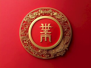 中式红底金纹 囍 字装饰