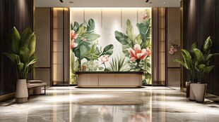 热带风情酒店大堂接待区