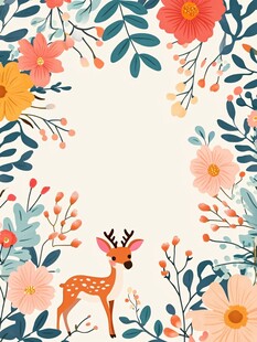 小鹿置身缤纷花卉间