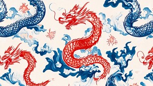 龙与海浪中式传统图案