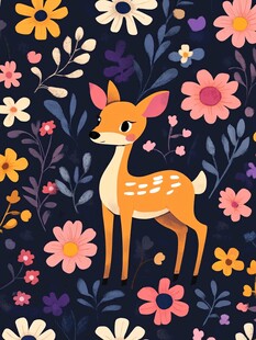 小鹿置身缤纷花卉世界