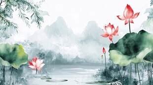 水墨荷塘山水诗意景致