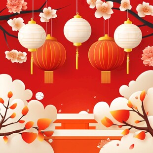 喜庆中国风春节灯笼插画