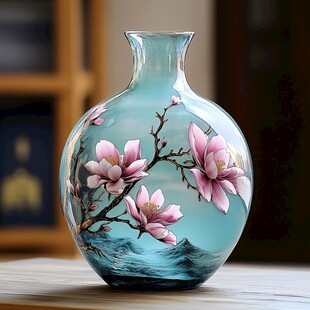 青蓝玉兰花纹陶瓷花瓶