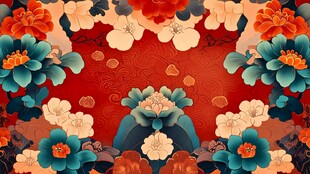 国潮风花卉中式喜庆背景