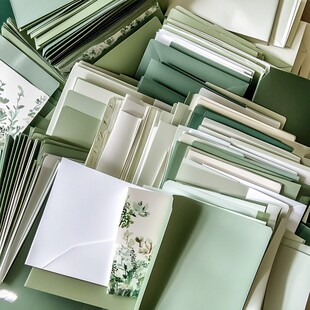清新绿系精美贺卡堆叠