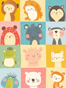 可爱卡通动物拼图图案