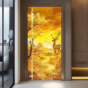 金色森林麋鹿玄关装饰画
