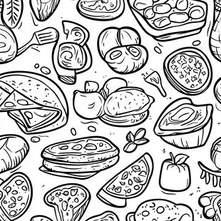 手绘黑白美食图案集合
