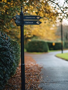 秋日小径的方向指示牌