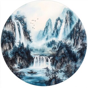 水墨山水圆景图