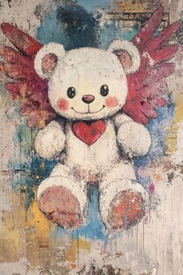 带翅膀的爱心小熊绘画