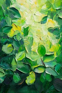 绿意盎然的油画叶片景观