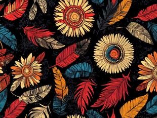 复古风花卉羽毛图案设计