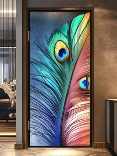 孔雀羽毛艺术玻璃门装饰