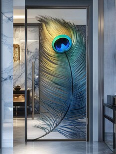 孔雀羽毛玄关玻璃门装饰