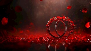 浪漫红玫瑰与婚戒场景