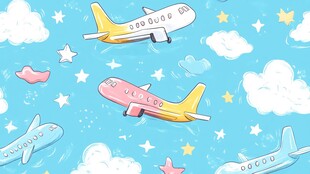 天空中飞行的多彩卡通飞机