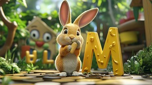 可爱小兔与字母M的奇幻场景