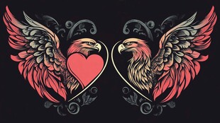 双鹰爱心翅膀纹身图案