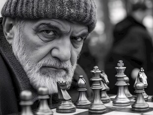 老人专注对弈黑白棋局