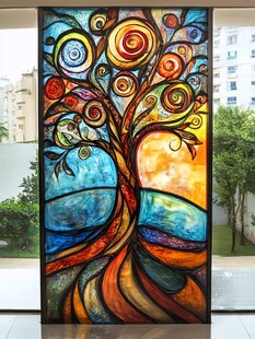 彩色玻璃艺术生命之树图
