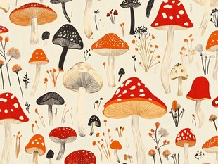 手绘多彩蘑菇植物图案