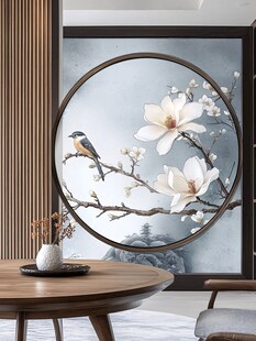 中式圆屏花鸟画室内景