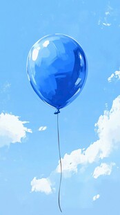 蓝色气球飘于晴朗天空