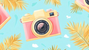 夏日相机与棕榈叶插画