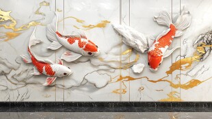 立体锦鲤背景墙装饰画
