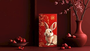 兔年红包与中式装饰摆件