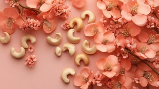 粉色花朵与腰果的唯美组合