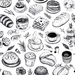手绘风咖啡与烘焙美食集合