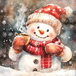 冬日雪人惬意享热饮