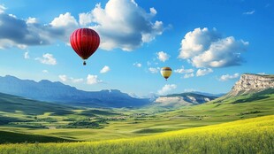 蓝天白云下的热气球之旅