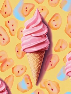 粉色甜筒冰淇淋插画