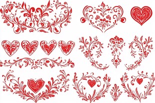 红色心形花卉装饰图案集