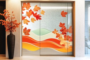秋意枫叶艺术玻璃移门