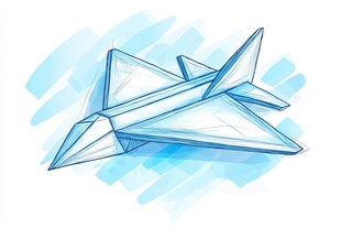 手绘蓝色纸飞机创意插画