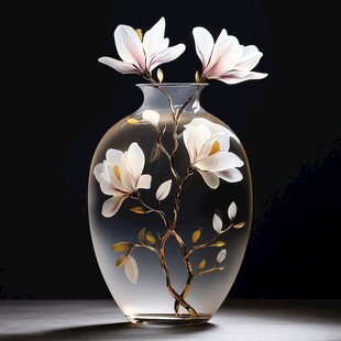 玉兰花插于透明花瓶中