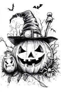 万圣节南瓜女巫奇幻插画