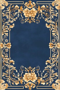 欧式金色花纹蓝色边框图案