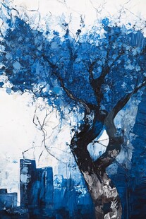蓝调抽象树艺术画作