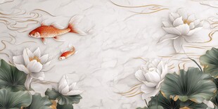 中式锦鲤荷花浮雕装饰画