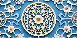 中式蓝色雕花图案装饰