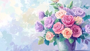 梦幻花瓶中的多彩玫瑰花